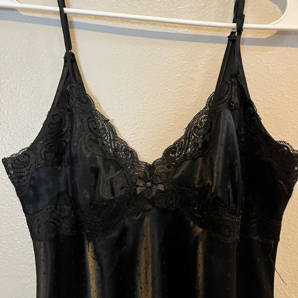 Linea Donatella Witchy Dark Romantic Black Polka Dotted Lace Slip Lingerie S EUC - Picture 2 of 5